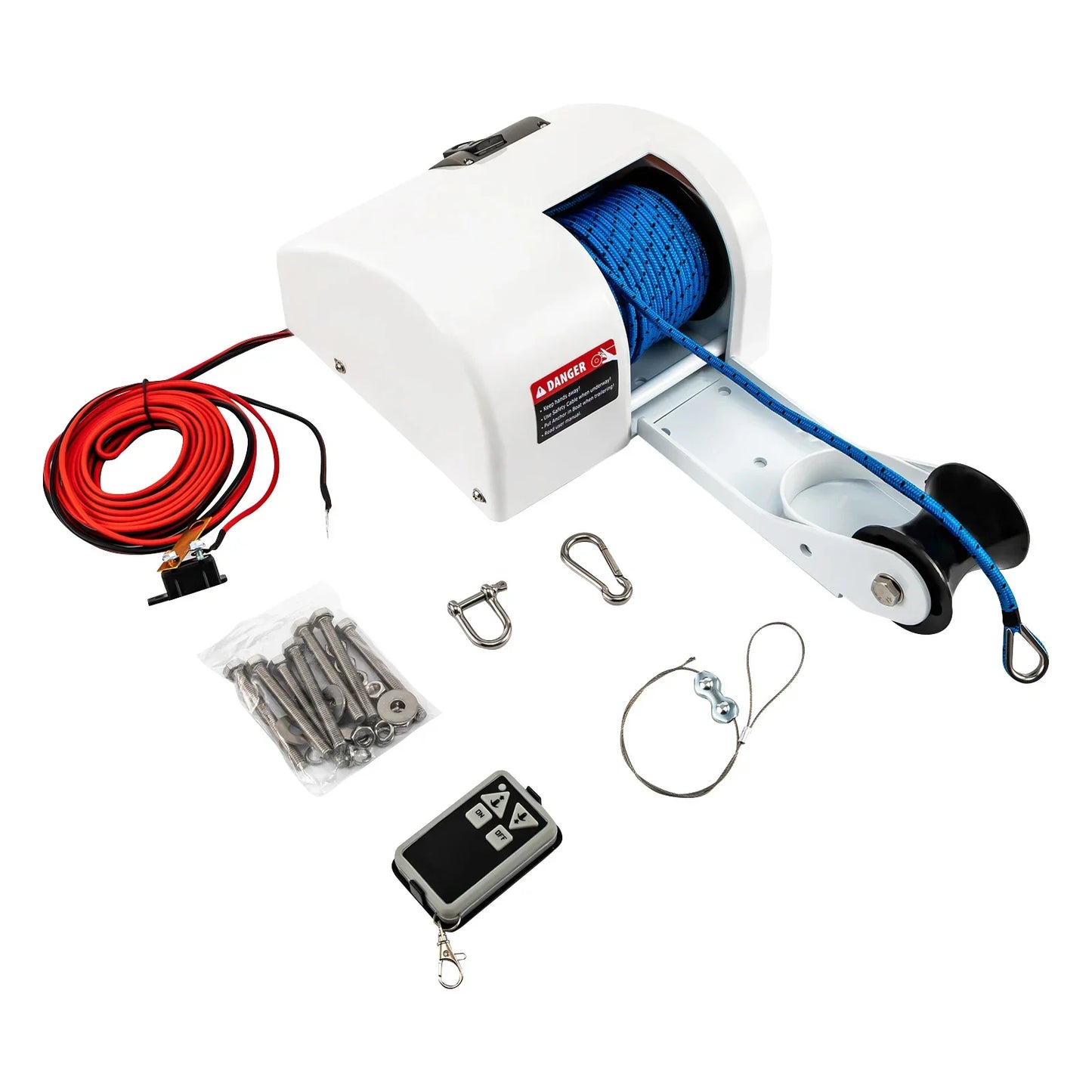 12V 45LBS Electric Boat Anchor Winch With Remote Wireless Controller Corrosion resistant Boat Anchor Wench White