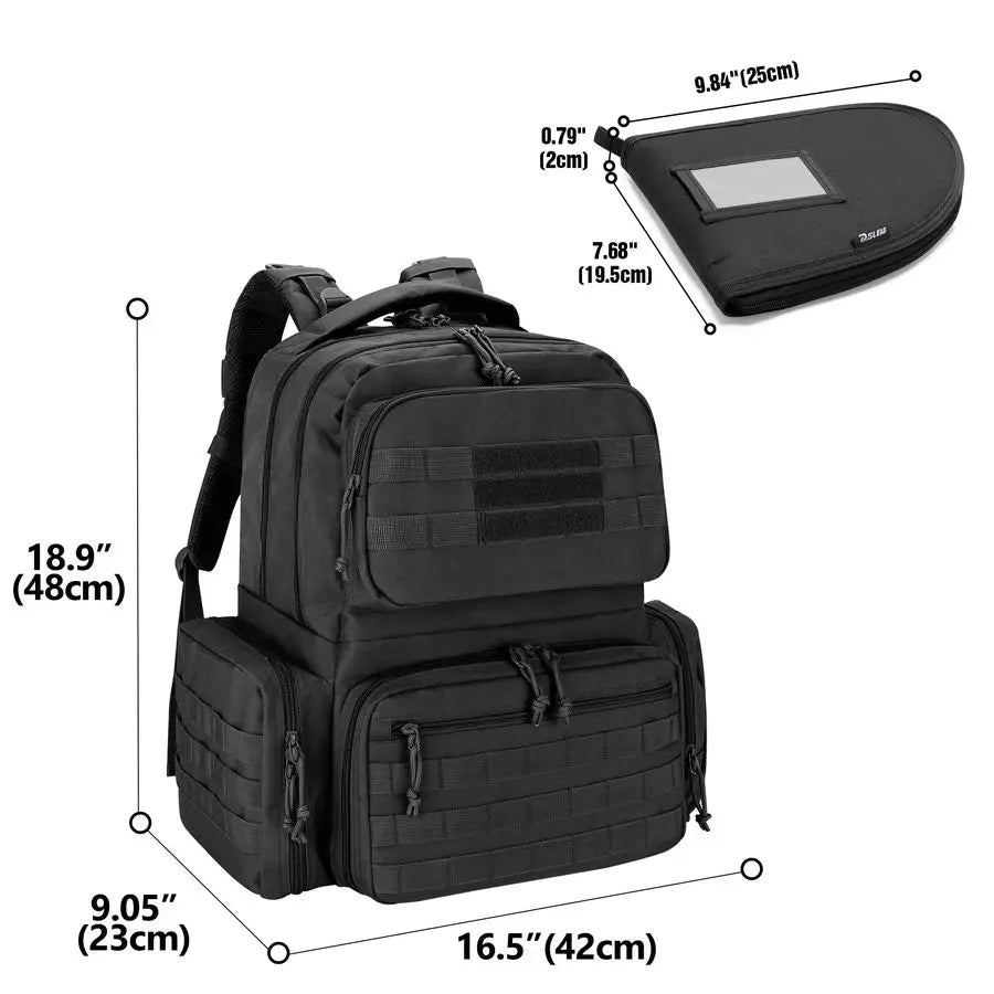 Tactical Range Backpack with 6 Pistol Slots and 10 Magazine Slots for Shooting and Hunting
