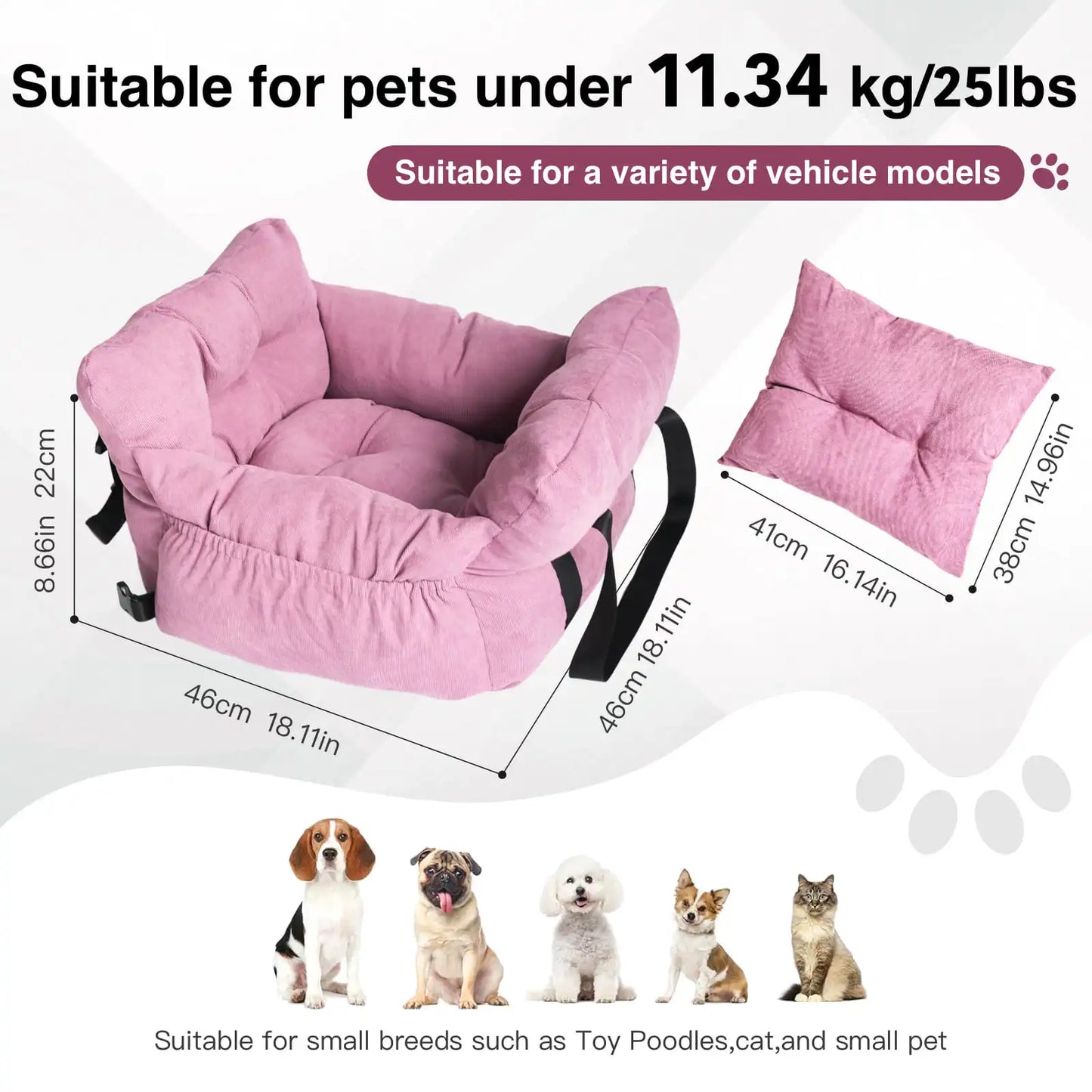 Dog Booster Seat with Handles and Safety Belt
