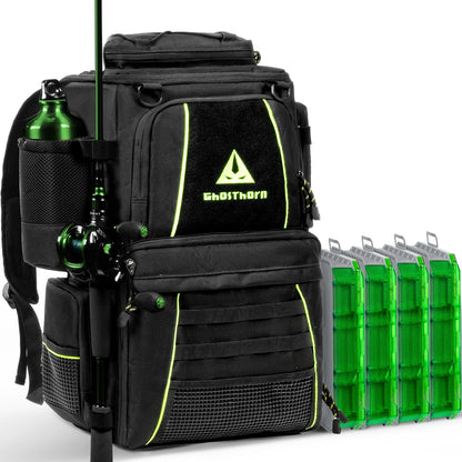 43L Fishing Backpack with 4×3600 Tackle Boxes & Rod Holder