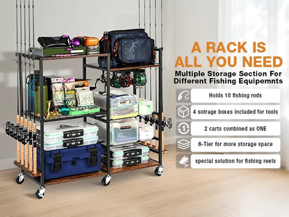 Garage Fishing Pole Rack Containers Included, up to 10 Rods Tackle Box Reel Storage Fishing Rod Rack