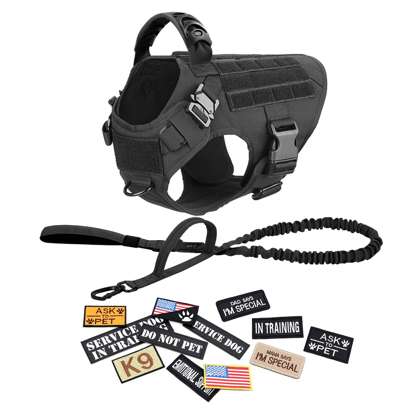 Military Large Dog Harness Collar and Leash