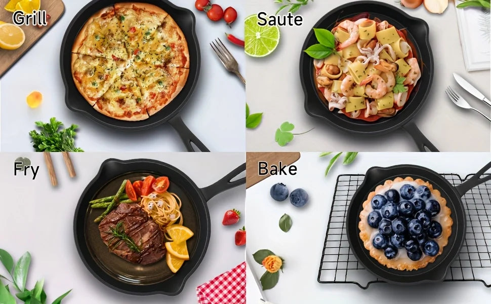 3PCS Pre-Seasoned Cast Iron Skillet Set