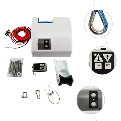 12V 45LBS Electric Boat Anchor Winch With Remote         Wireless Controller Corrosion resistant Boat Anchor Wench White