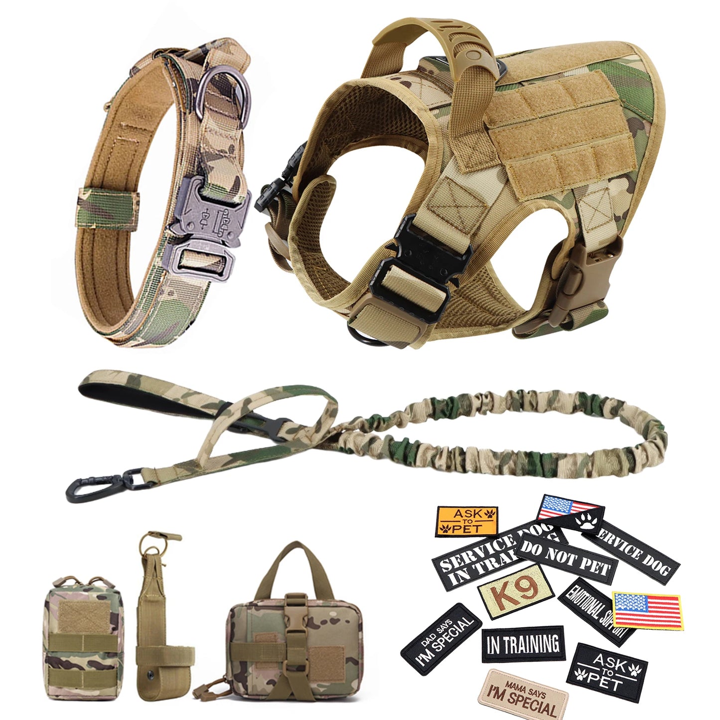 Military Large Dog Harness Collar and Leash