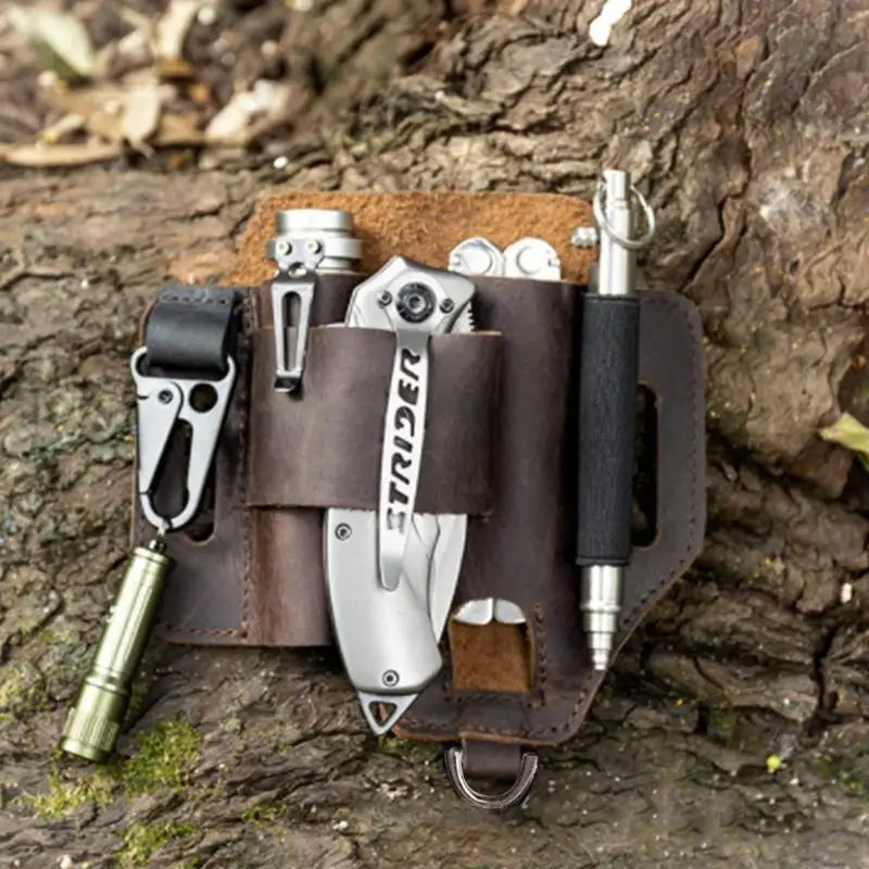Leather EDC Organizer             Pocket Outdoor Storage Tool For Flashlight Knife Pen Screwdriver Car Key For Man