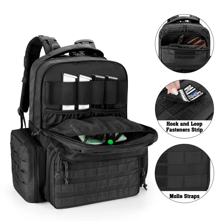 Tactical Range Backpack with 6 Pistol Slots and 10 Magazine Slots for Shooting and Hunting