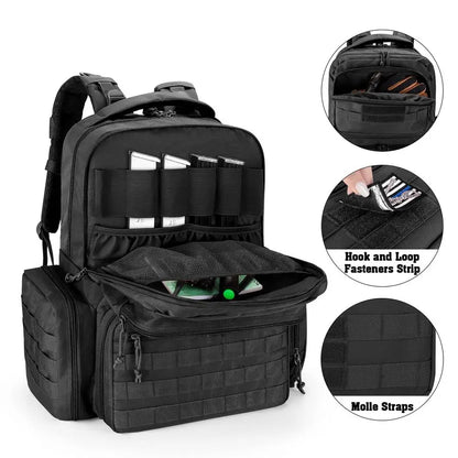 Tactical Range Backpack with 6 Pistol Slots and 10 Magazine Slots for Shooting and Hunting