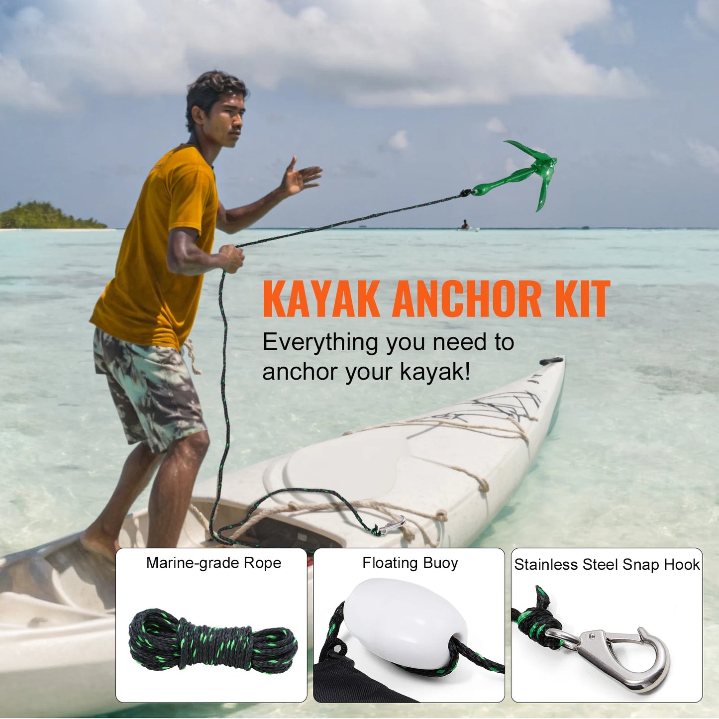 Folding Small Boat Anchor with Storage Bag        Anchor Kit 3.5 lb Paddle Board Anchor Kit with 26.2 ft Rope and Buoy