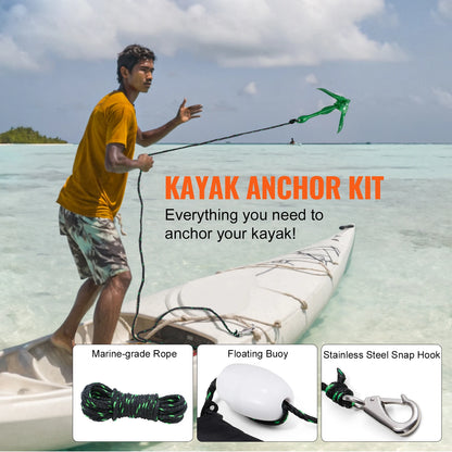 Folding Small Boat Anchor with Storage Bag        Anchor Kit 3.5 lb Paddle Board Anchor Kit with 26.2 ft Rope and Buoy