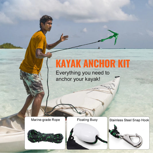 Folding Small Boat Anchor with Storage Bag        Anchor Kit 3.5 lb Paddle Board Anchor Kit with 26.2 ft Rope and Buoy
