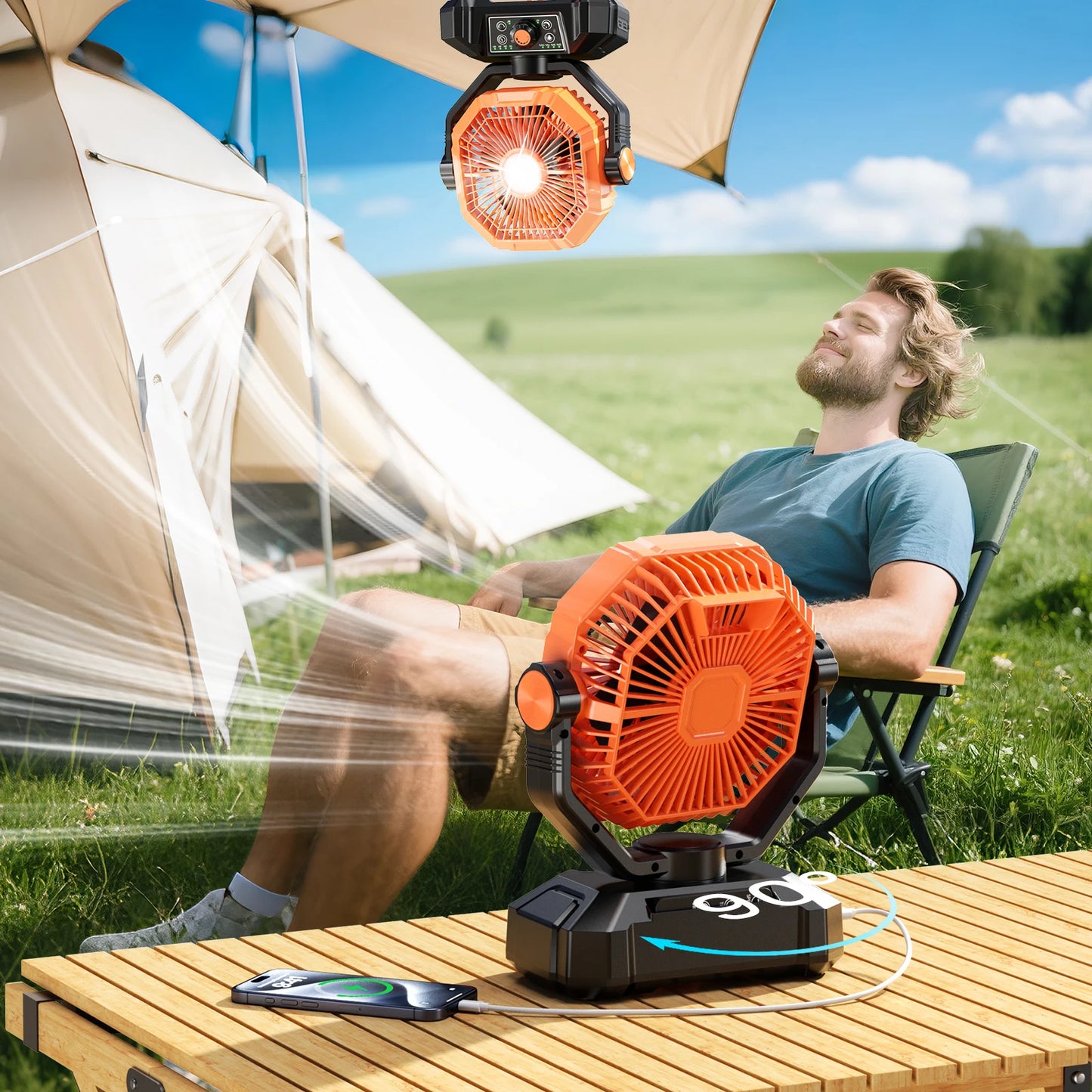 Camping Fan with LED Lantern