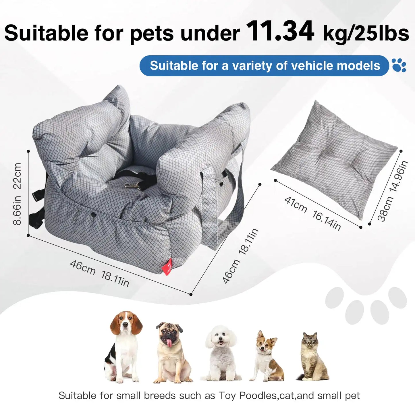 Dog Booster Seat with Handles and Safety Belt