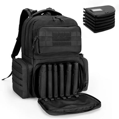 Tactical Range Backpack with 6 Pistol Slots and 10 Magazine Slots for Shooting and Hunting