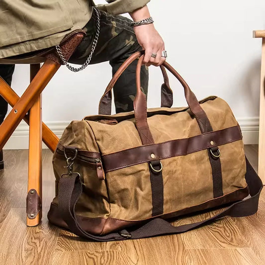Waxed Canvas Leather Travel Bag