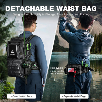 43L Fishing Backpack with 4×3600 Tackle Boxes & Rod Holder
