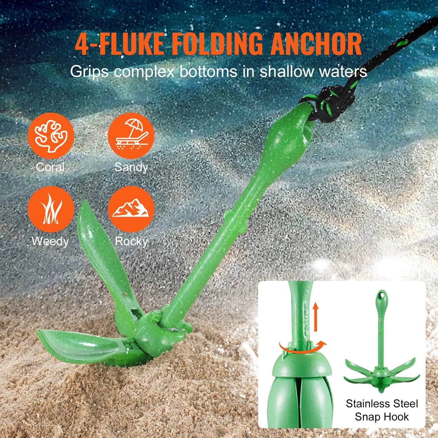 Folding Small Boat Anchor with Storage Bag        Anchor Kit 3.5 lb Paddle Board Anchor Kit with 26.2 ft Rope and Buoy