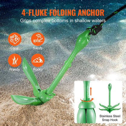 Folding Small Boat Anchor with Storage Bag        Anchor Kit 3.5 lb Paddle Board Anchor Kit with 26.2 ft Rope and Buoy