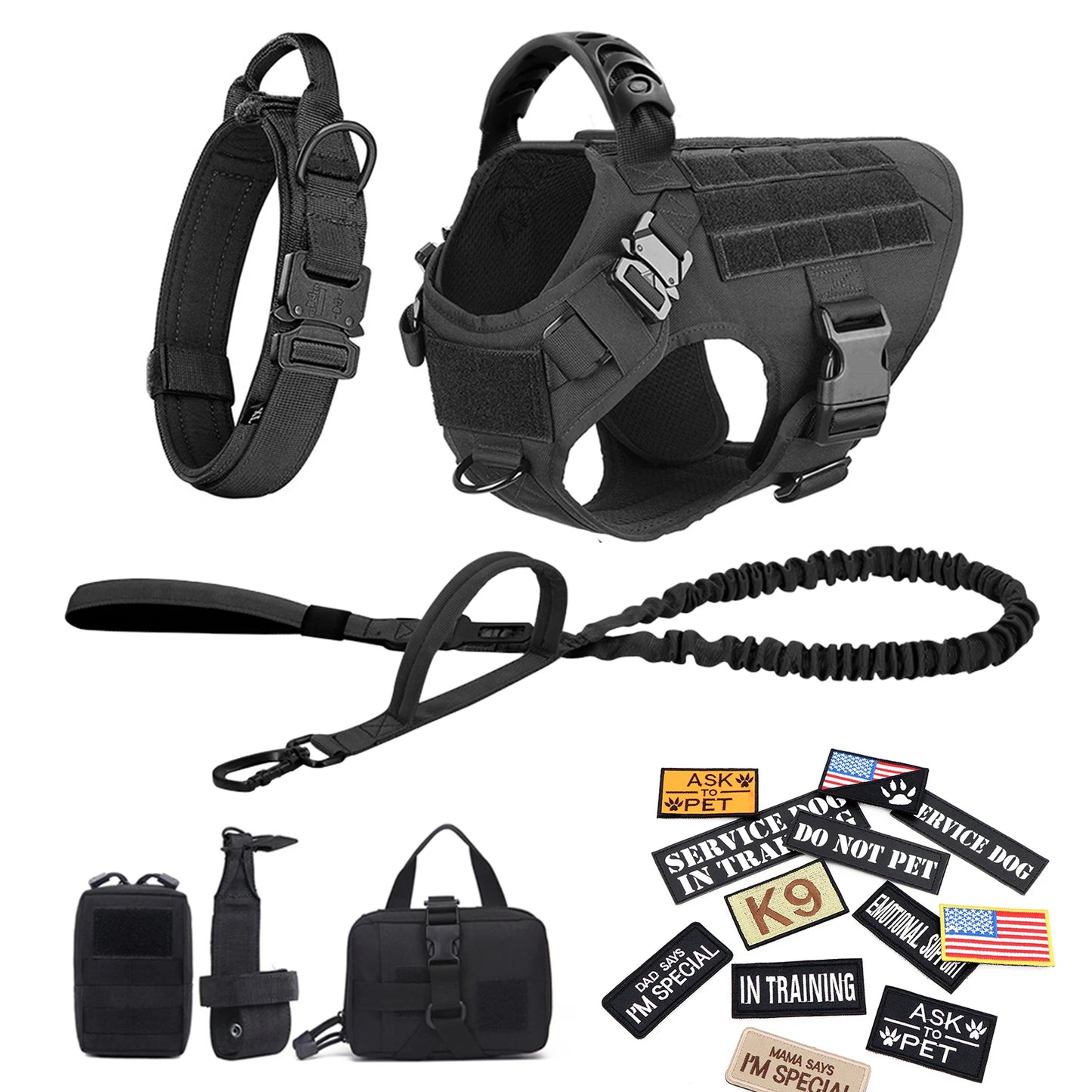 Military Large Dog Harness Collar and Leash