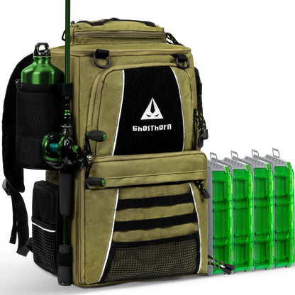 43L Fishing Backpack with 4×3600 Tackle Boxes & Rod Holder