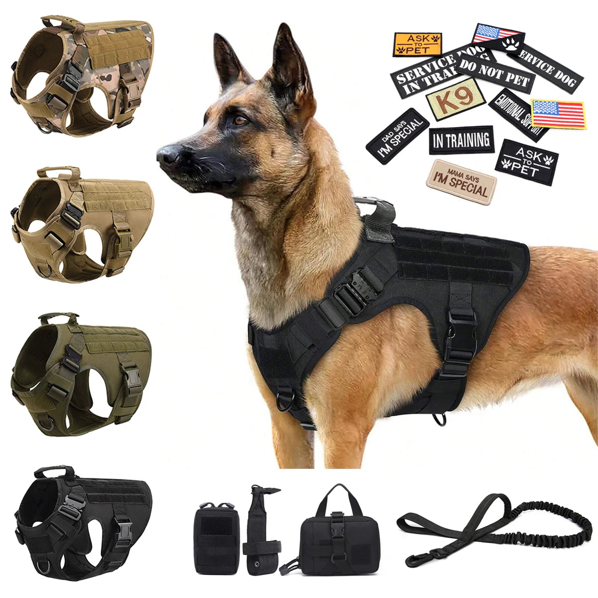 Military Large Dog Harness Collar and Leash