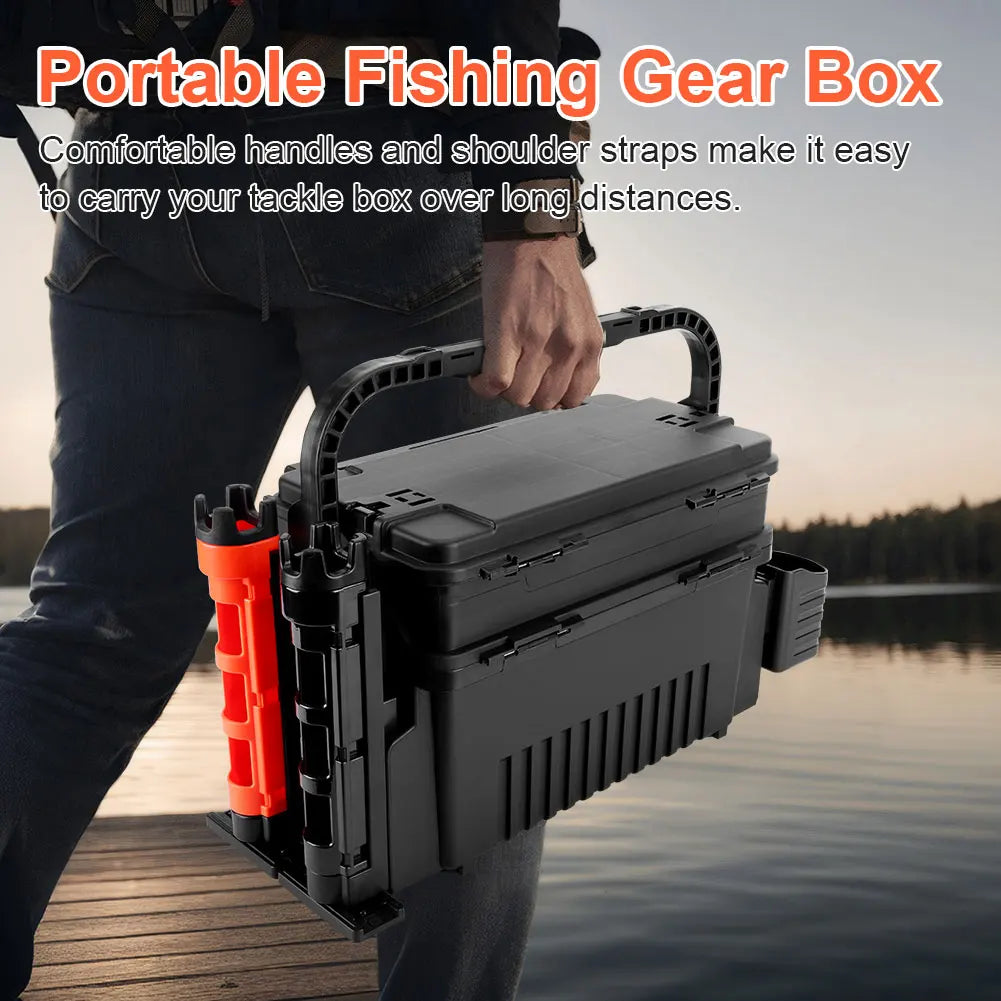 2 Tier Fishing Tackle Box                         Fishing Box 11 L Fishing Tool Box Adjustable Fishing Organizer Case Large Capacity Fishing Accessories