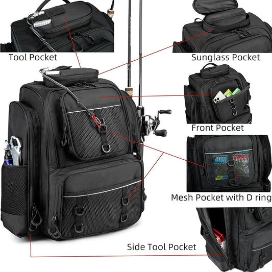 Large Waterproof Fishing Backpack with Tackle Boxes