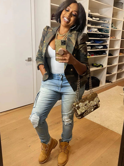 Women's Double Breasted Camo Jacket