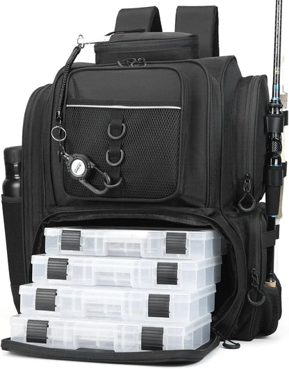Large Waterproof Fishing Backpack with Tackle Boxes
