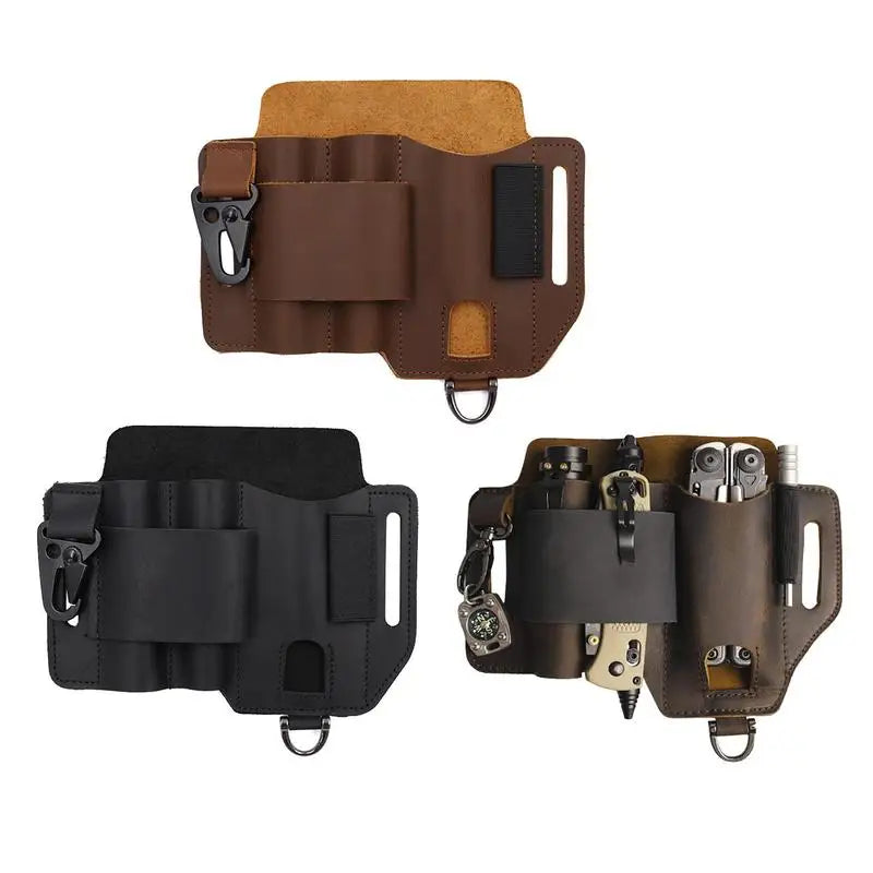 Leather EDC Organizer             Pocket Outdoor Storage Tool For Flashlight Knife Pen Screwdriver Car Key For Man