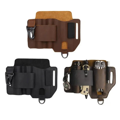 Leather EDC Organizer             Pocket Outdoor Storage Tool For Flashlight Knife Pen Screwdriver Car Key For Man