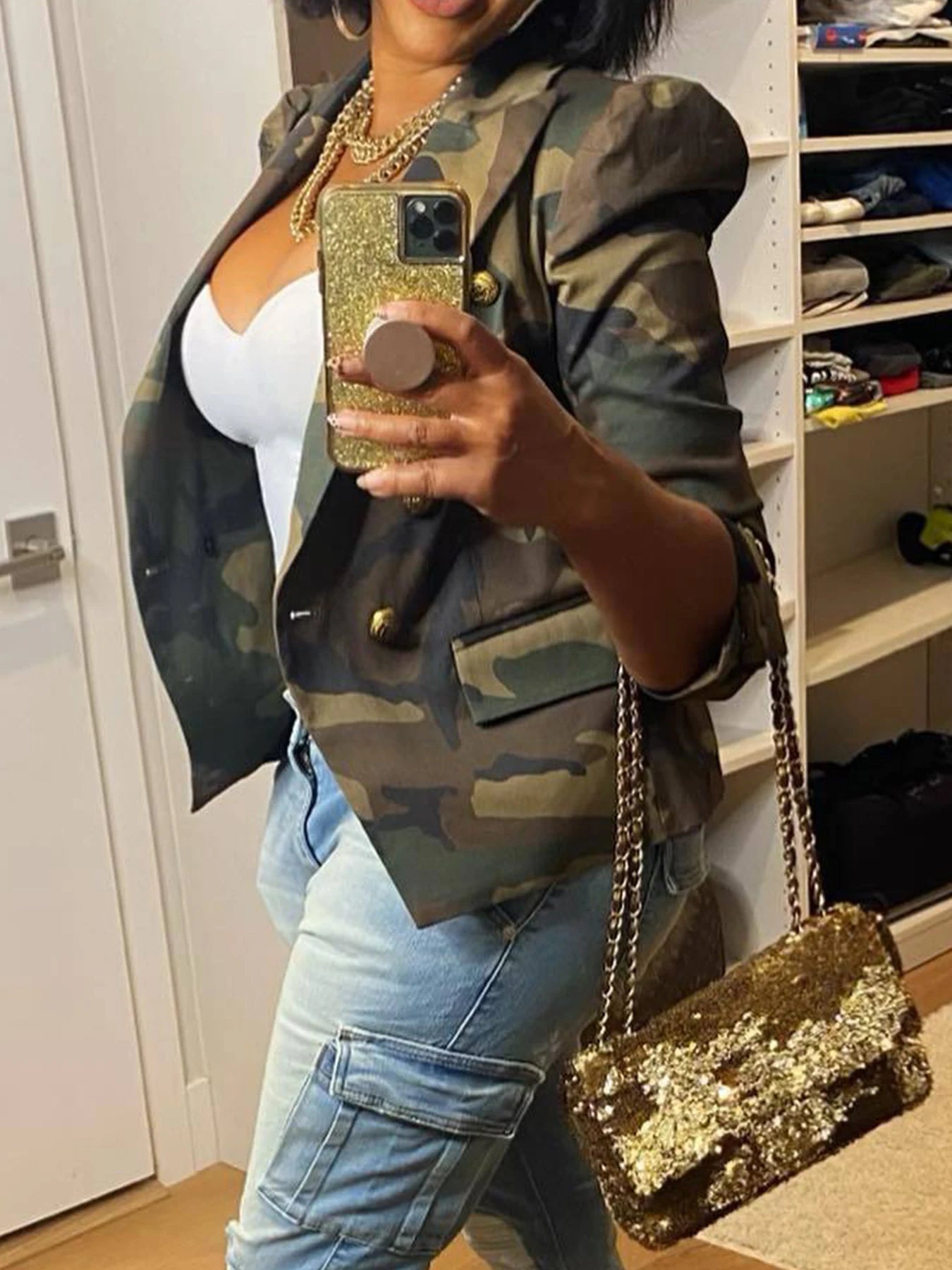 Women's Double Breasted Camo Jacket
