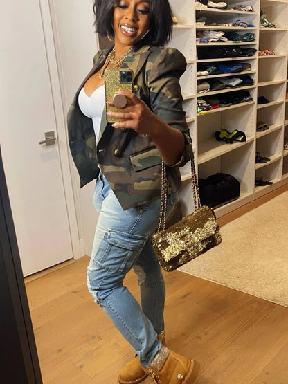 Women's Double Breasted Camo Jacket