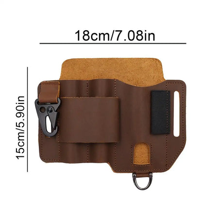 Leather EDC Organizer             Pocket Outdoor Storage Tool For Flashlight Knife Pen Screwdriver Car Key For Man