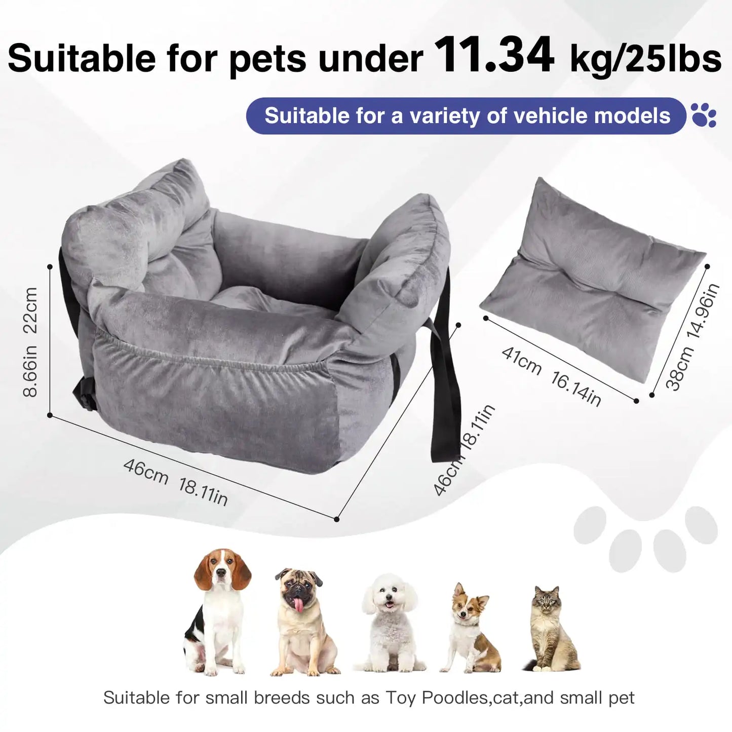 Dog Booster Seat with Handles and Safety Belt