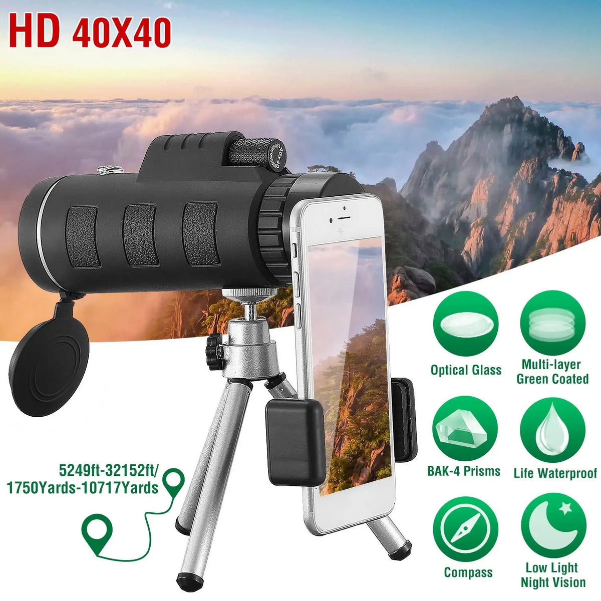 40x40 HD Optical Monocular Telescope