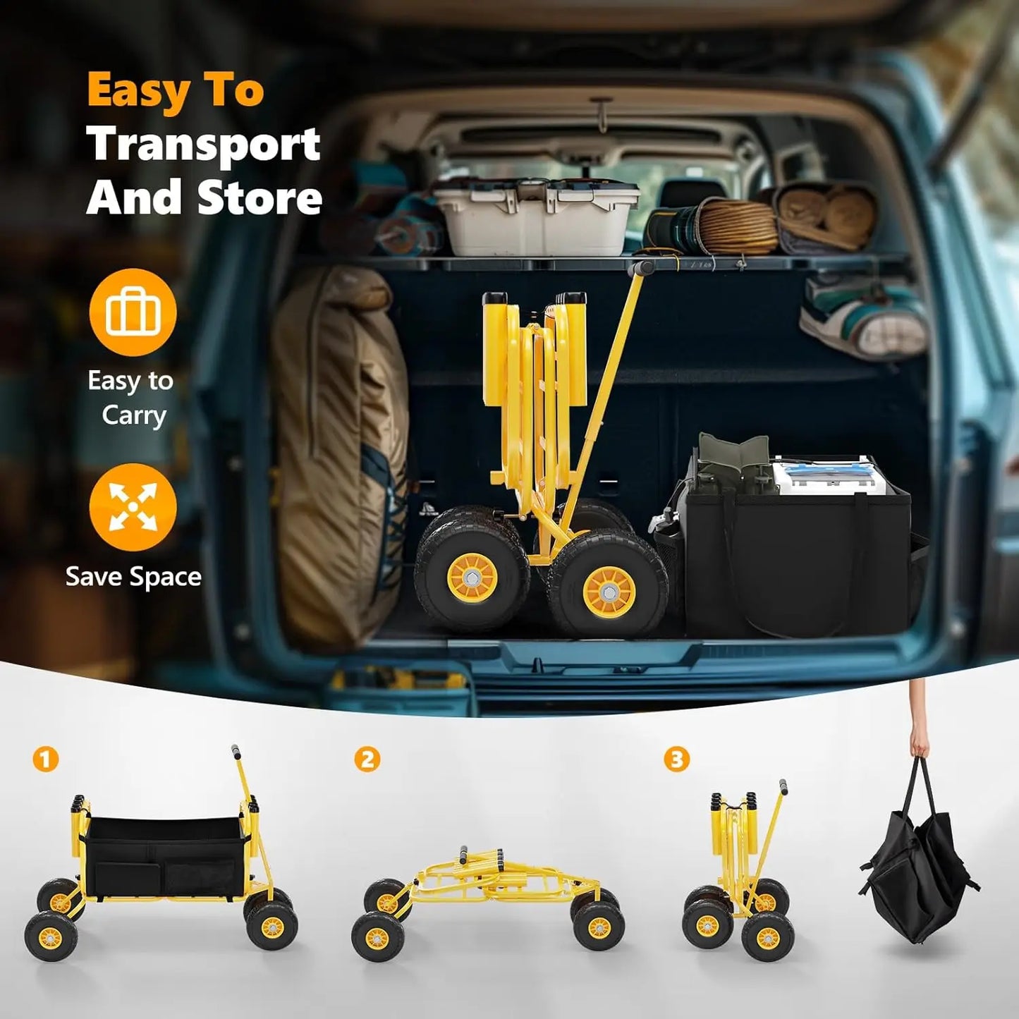 Foldable Fishing Wagon with 11" Airless Tires