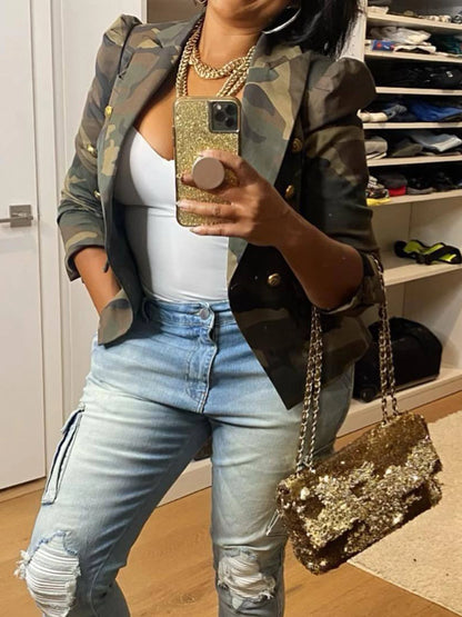 Women's Double Breasted Camo Jacket