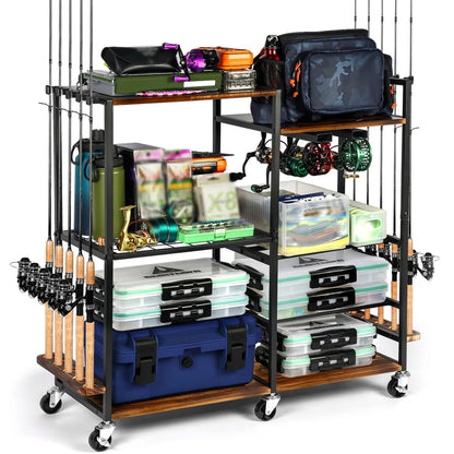 Garage Fishing Pole Rack Containers Included, up to 10 Rods Tackle Box Reel Storage Fishing Rod Rack