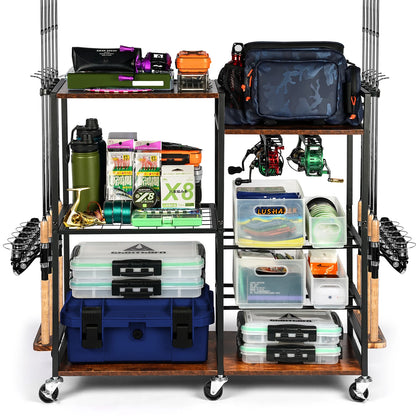 Garage Fishing Pole Rack Containers Included, up to 10 Rods Tackle Box Reel Storage Fishing Rod Rack