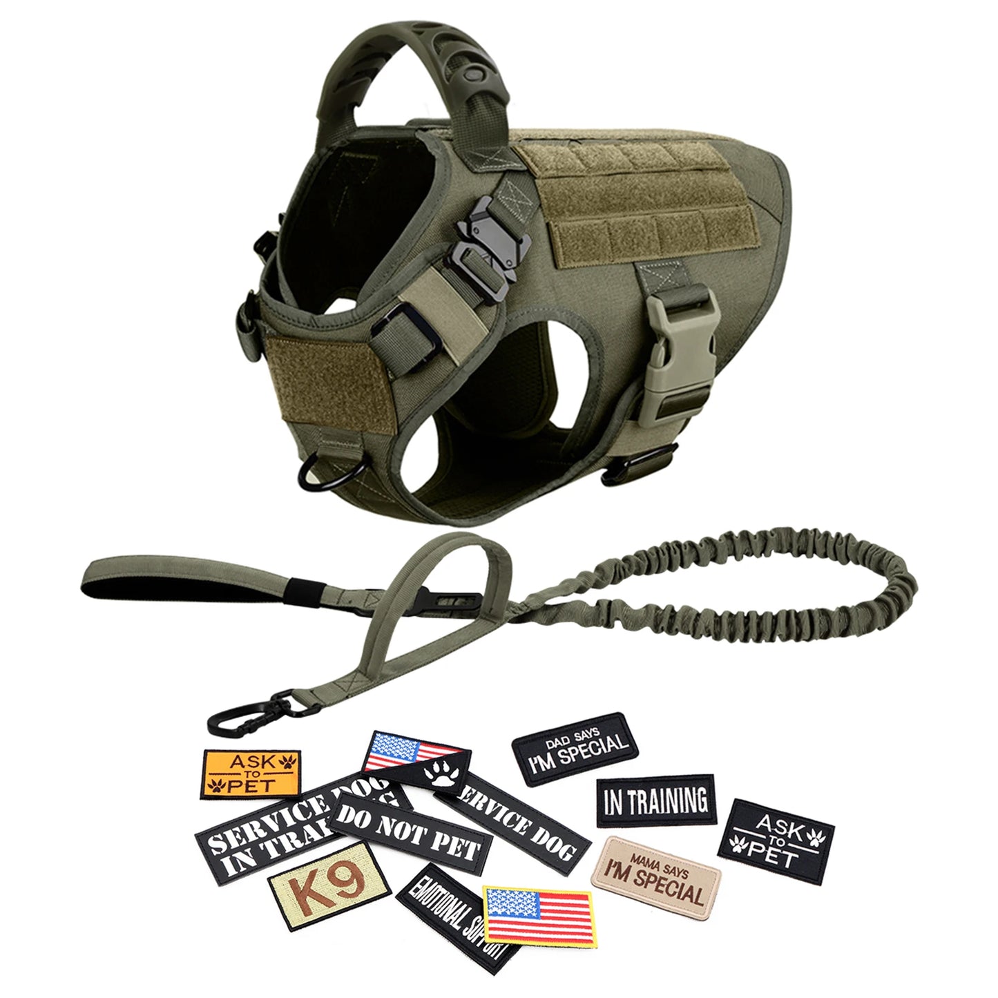Military Large Dog Harness Collar and Leash