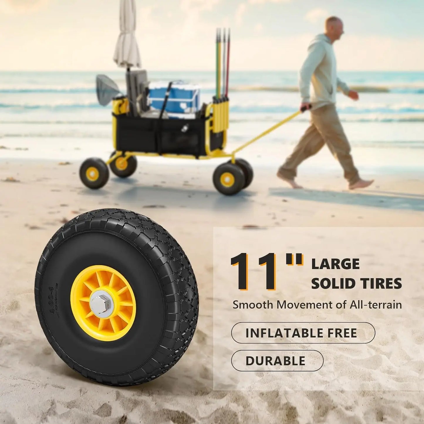 Foldable Fishing Wagon with 11" Airless Tires
