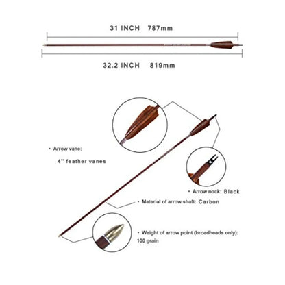 Archery 31-Inch Carbon Hunting Arrows w/4-Inch Turkey Feather Fletching