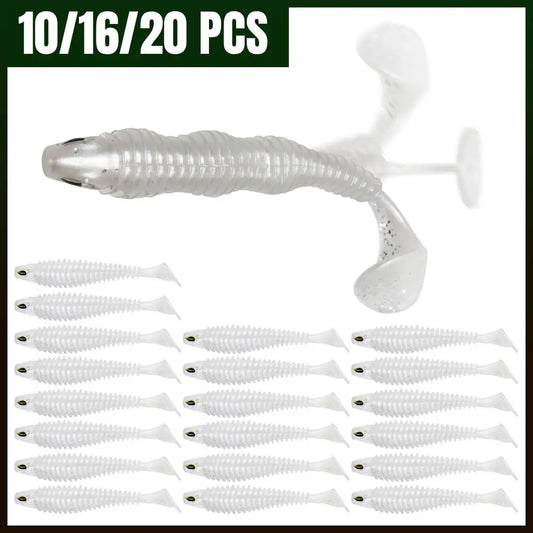 Paddle Tail Swimbaits 10/16/20PCS Fishing Lures Soft Plastic Lures for Trout Crappie Walleye Soft Baits for Bass Fishing (White)