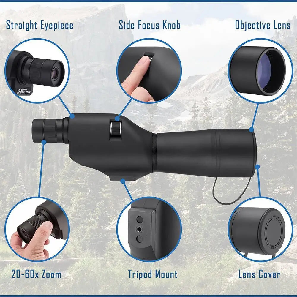 20-60x60AE Zoom Angled Spotting Scope w/Adjustable Tripod & Case
