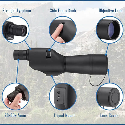 20-60x60AE Zoom Angled Spotting Scope w/Adjustable Tripod & Case