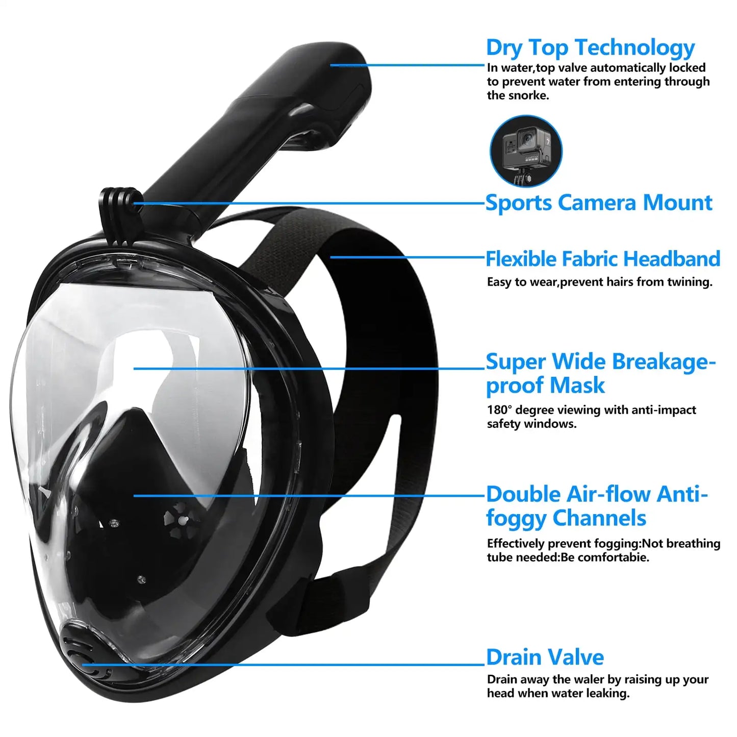 Full Face Snorkel Mask for Adults and Teens      , Removable View Snorkeling Masks, Safe Breathing Anti-Fog Anti-Leak Snorkling Set for Man