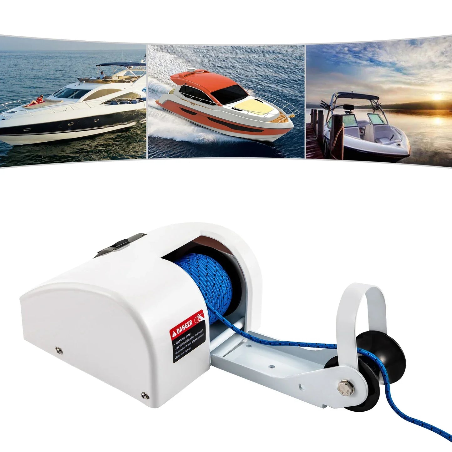 12V 45LBS Electric Boat Anchor Winch With Remote         Wireless Controller Corrosion resistant Boat Anchor Wench White