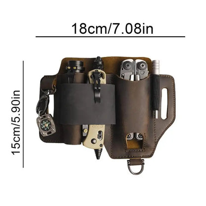 Leather EDC Organizer             Pocket Outdoor Storage Tool For Flashlight Knife Pen Screwdriver Car Key For Man