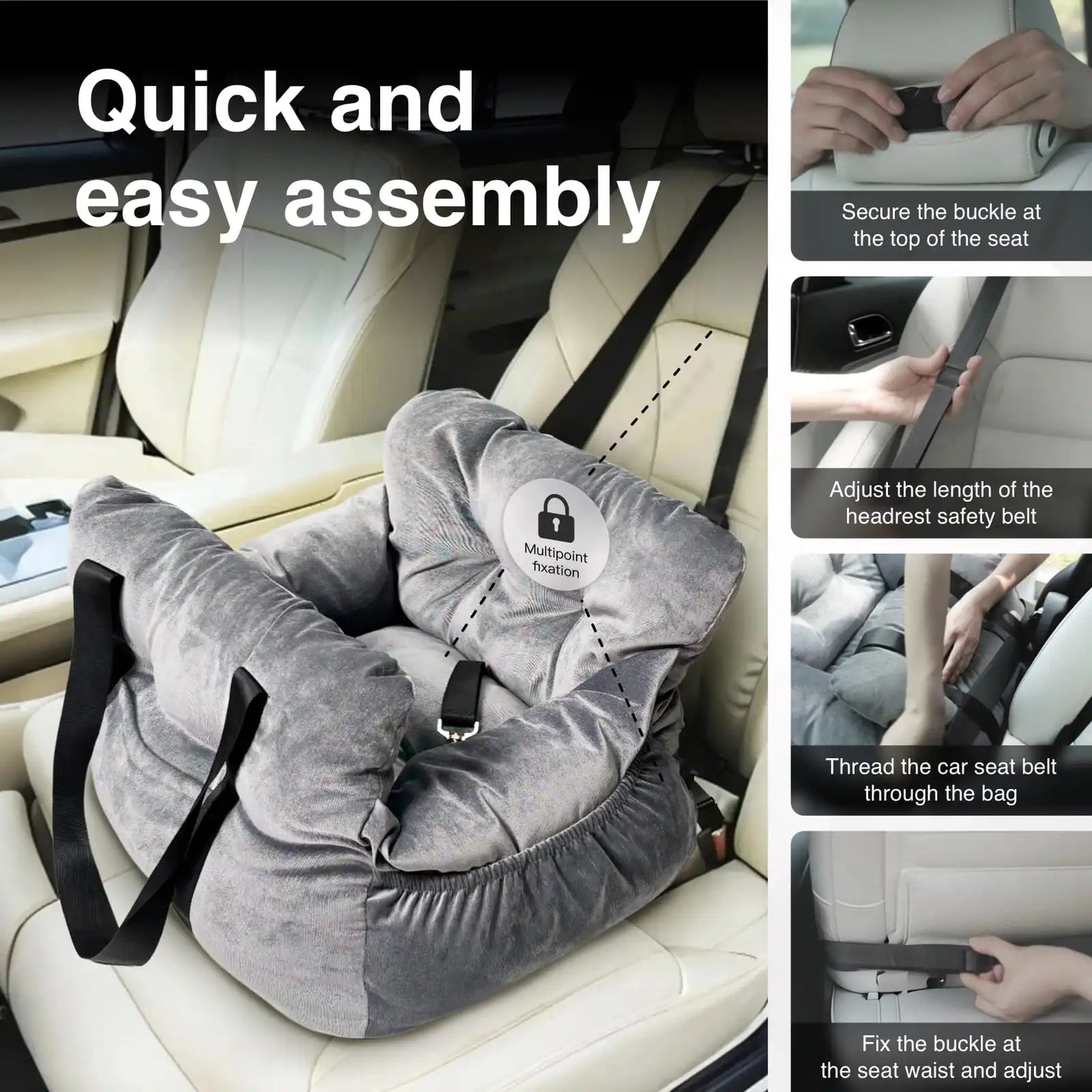 Dog Booster Seat with Handles and Safety Belt